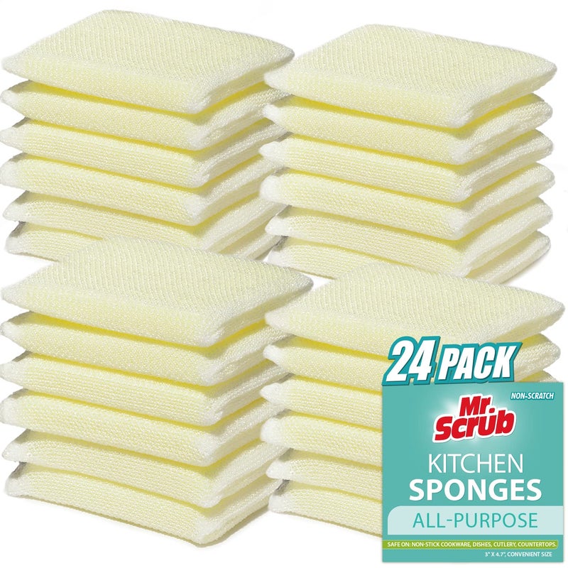 MR. SCRUB 24 Pads All-Purpose Sponges Kitchen, Non Scratch Dish Sponge for Washing Dishes Cleaning Kitchen, Premium Kitchen Scrub Sponge and Scrubbers Cleaning Pads, Ideal for Kitchen, Bathroom, Mr. Scrub - Image 1